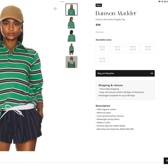 DAMSON MADDER 100% ORGANIC COTTON CASSIA SHRUNKEN RUGBY - Picture 3 of 14